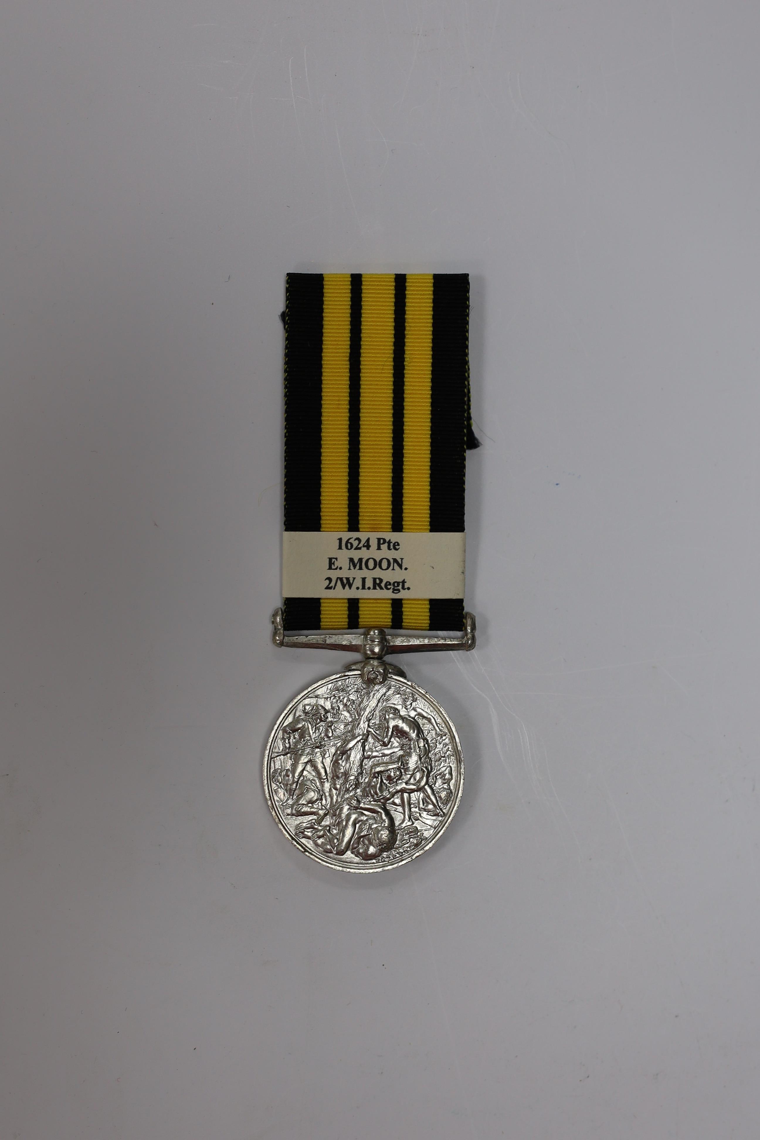 An Ashantee Medal 1874 to 1624 Pte E.Moon 2/W.I.Regt.